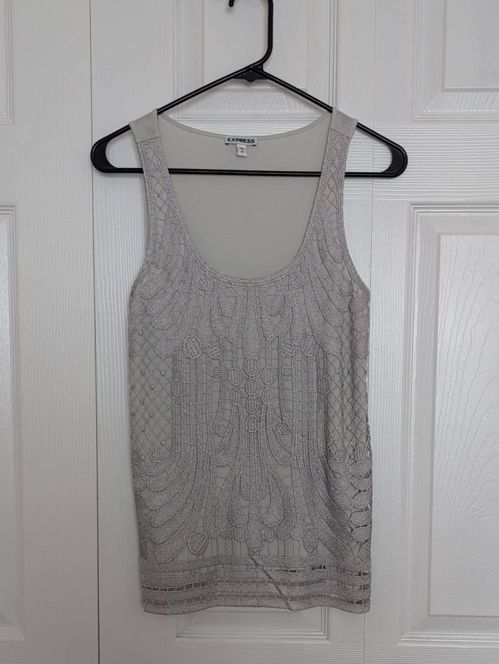 Express Beaded Scoop Neck Tank Top in Silver Gray